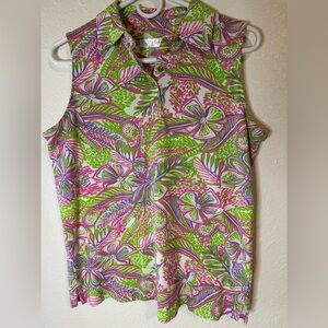 Stella Parker- Floral Sleeveless Top - Green and Pink